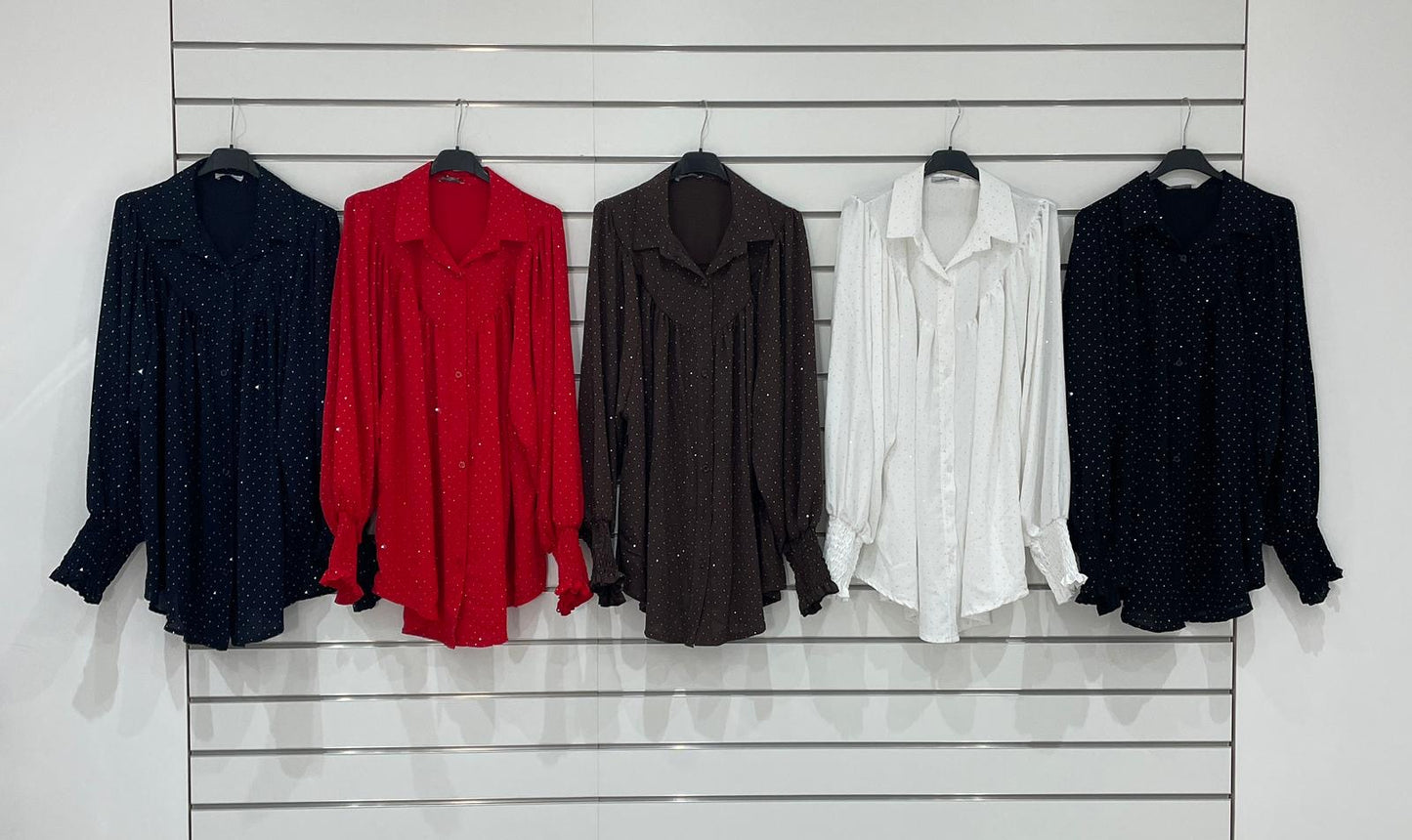 Diamante chiffon shirt five colours