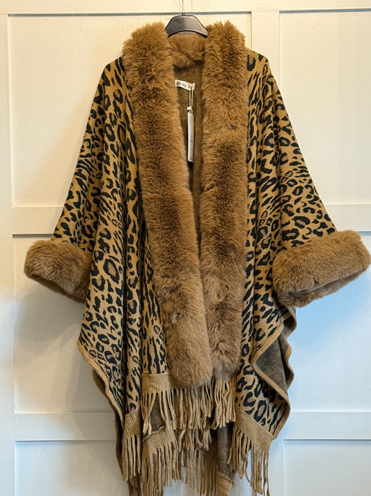 Lucy leopard fringe fur cape